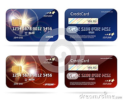 Credit card with chip icons Vector Illustration
