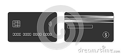 Credit card. Debit Card. Concept black plastic bank card design template, isolated credit or debit cards mockup. Vector Vector Illustration