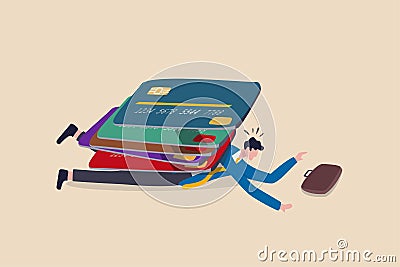 Credit card debt, overspending, financial problem credit loan trouble or default concept, pile of credit cards with a lot of Stock Photo