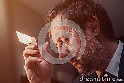 Credit card declined, stressed businessman after unsuccessful online transaction Stock Photo