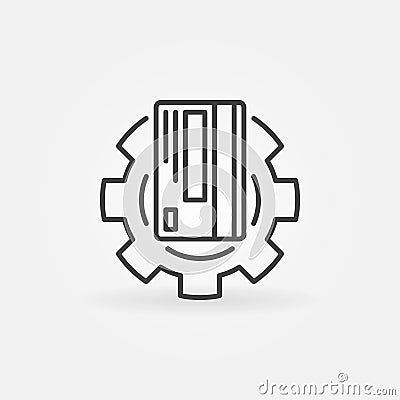 Credit card in gear vector outline icon. Card repair symbol Vector Illustration