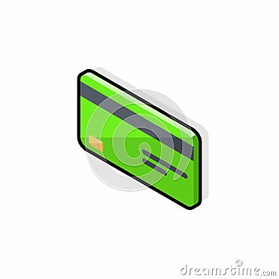 Credit card Green left view - Black Stroke+Shadow icon vector isometric Vector Illustration