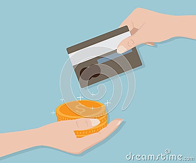 Credit card in hand change to money Vector Illustration