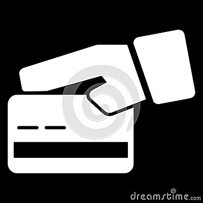 Credit card in hand vector icon. Black and white card illustration. Solid linear icon. Vector Illustration