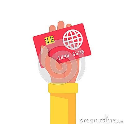 Credit card holding in hand. Sign paying. Money on plastic Vector Illustration