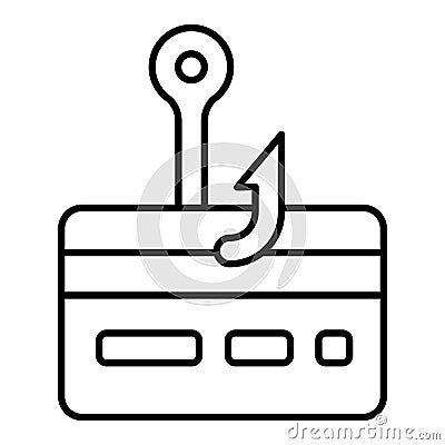 Credit card with hook thin line icon, hacker attacks concept. Vector graphics. Unsecure fraud trick payment, bank Vector Illustration