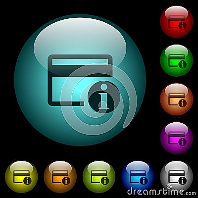 Credit card info icons in color illuminated glass buttons Stock Photo