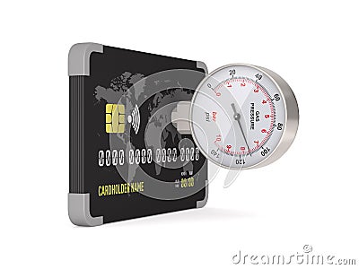 Credit card and manometer on white background. Isolated 3D illustration Cartoon Illustration