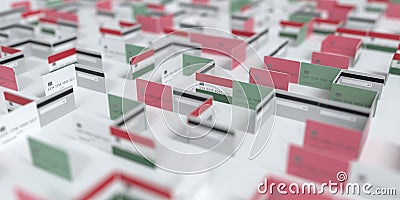 Fictional credit card maze with flag of Hungary. Financial problems related 3D rendering Stock Photo
