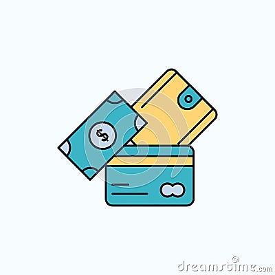 credit card, money, currency, dollar, wallet Flat Icon. green and Yellow sign and symbols for website and Mobile appliation. Vector Illustration