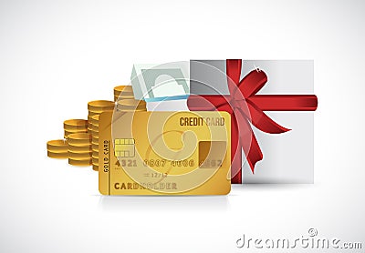 Credit card money and present illustration design Cartoon Illustration