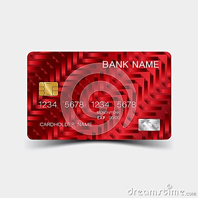 Credit card. With inspiration from the abstract. Red on the white background. Glossy plastic style. Vector Illustration