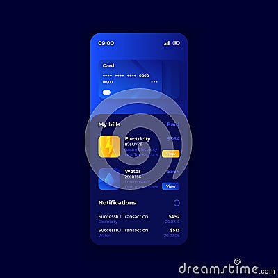 Credit card online management smartphone interface vector template Vector Illustration