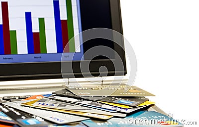 credit cards pile and online Editorial Stock Photo