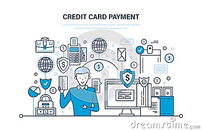 Credit card payment, secure transactions, finance, bank, banking, money transfers. Vector Illustration