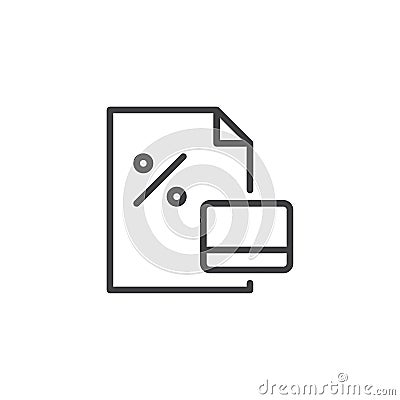 Credit card and Percent contract outline icon Vector Illustration