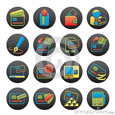 Credit card, POS terminal and ATM icons Vector Illustration