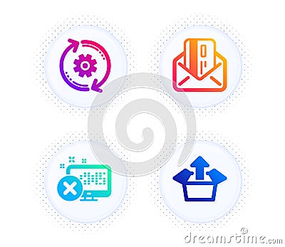 Credit card, Reject access and Cogwheel icons set. Send box sign. Mail, Delete device, Engineering tool. Vector Vector Illustration
