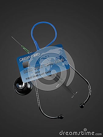 Credit card with stethoscope Cartoon Illustration