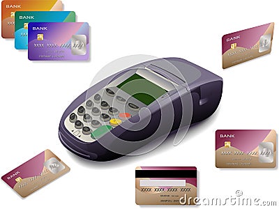 Credit card terminal with cards Vector Illustration