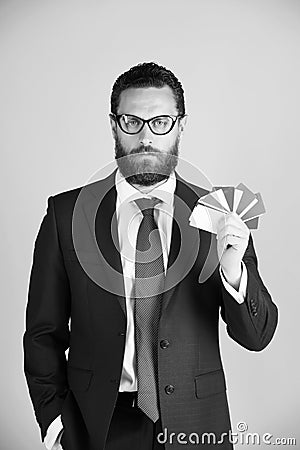 Credit cards in hand of man or businessman in glasses Stock Photo