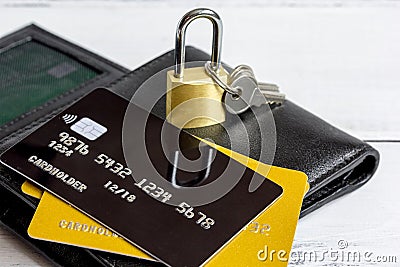 Credit cards with lock close up - online shopping Stock Photo