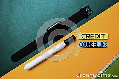 Credit Counselling text on top view color table background Stock Photo