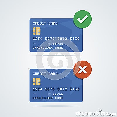 Credit, debit card with chip, number, cardholder name Vector Illustration