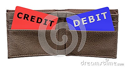 Credit and Debit Cards in a Leather Wallet Stock Photo