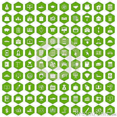 100 credit icons hexagon green Vector Illustration