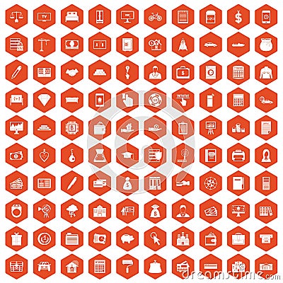 100 credit icons hexagon orange Vector Illustration