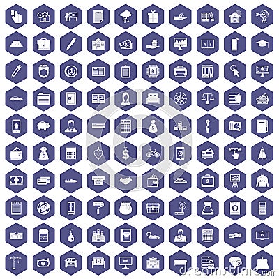 100 credit icons hexagon purple Vector Illustration