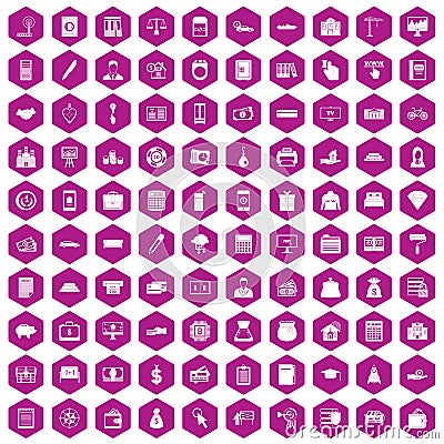 100 credit icons hexagon violet Vector Illustration