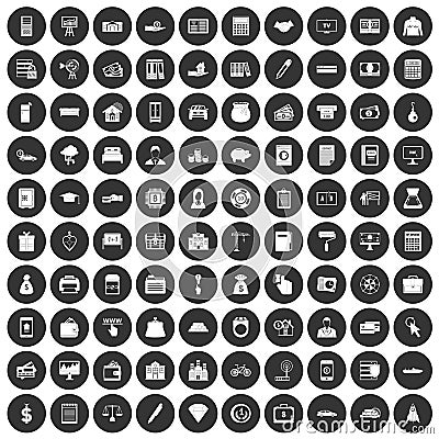 100 credit icons set black circle Vector Illustration