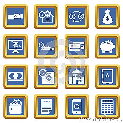 Credit icons set blue Vector Illustration