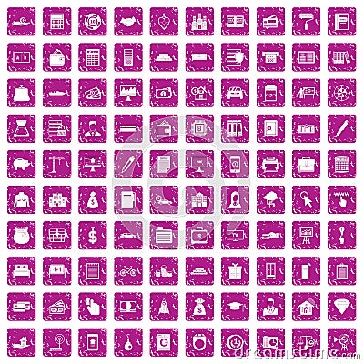 100 credit icons set grunge pink Vector Illustration