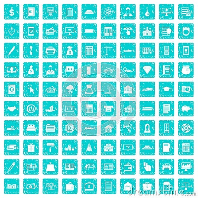 100 credit icons set grunge blue Vector Illustration