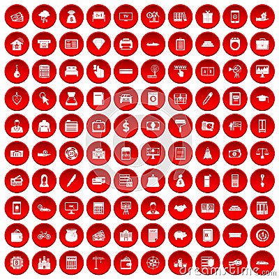 100 credit icons set red Vector Illustration