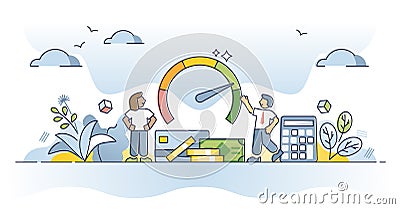 Credit report and financial reliability score for money loan outline concept Vector Illustration