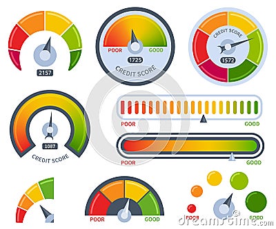 Credit score. Bad or good meter set Cartoon Illustration