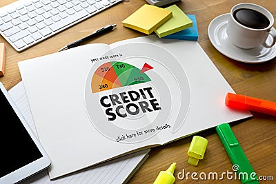 CREDIT SCORE (Businessman Checking Credit Score Online and Financial payment Rating Budget Money) Stock Photo