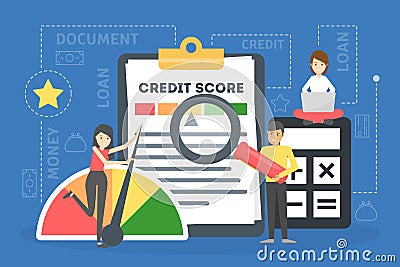 Credit score concept. Document with personal credit history Vector Illustration