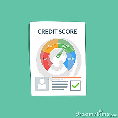 Credit score document vector concept. Personal credit history of the customer on a paper sheet. Good index of credit Vector Illustration