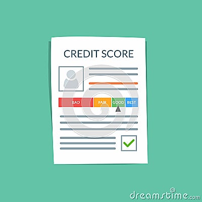 Credit score document vector concept. Personal credit history of the customer on a paper sheet. Good index of credit Vector Illustration