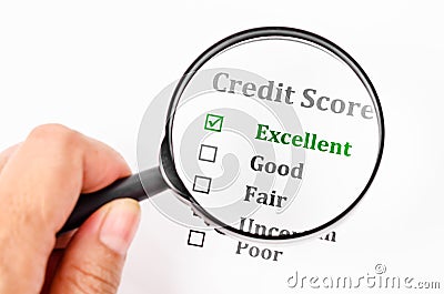 Credit score form with magnifier glass. Stock Photo