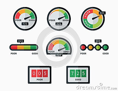 Credit score indicators and gauges vector set Vector Illustration