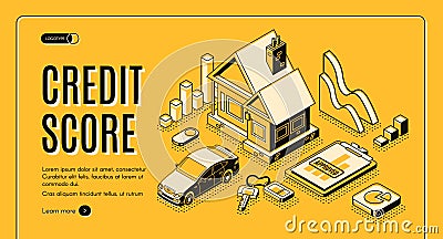 Credit score service isometric vector website Vector Illustration