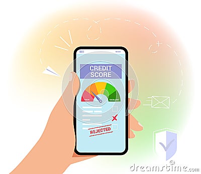 Credit score vector illustration Wealth evaluation Payment history data meter Vector Illustration