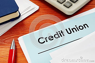 Credit Union papers for loan on desk Stock Photo