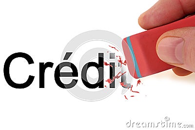 Credit word written in French erased Stock Photo